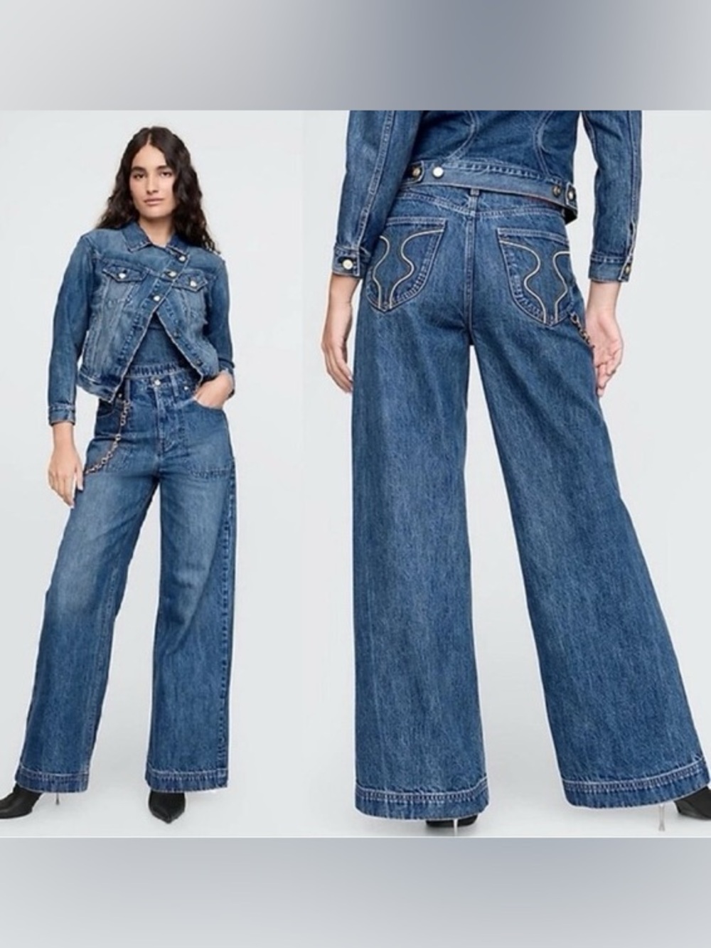 cult gaia Blue Wide-Leg Denim Jeans